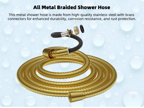 Hibbent All Metal 10'' Rainfall Shower Head, Shower Head Combo, High Pressure Handheld Shower Wand, 4 Sprays, 16'' Adjustable Arc-shaped Extension Arm, 71'' Hose, Showerhead Holder, Brushed Gold