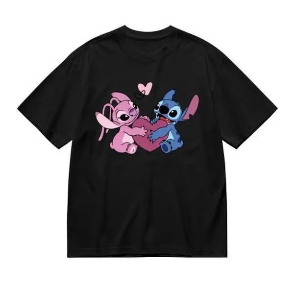 Disney Lilo & Stitch Couple Matching Short Sleeve Graphic T-Shirts Cute Matching Couple Tees for Lovers, Graphic Tees, Casual