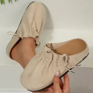 Soft Suede Clogs Sandals for Women Lightweight Backless Mules with Elastic Drawstring Indoor Outdoor Shoes Springfresh