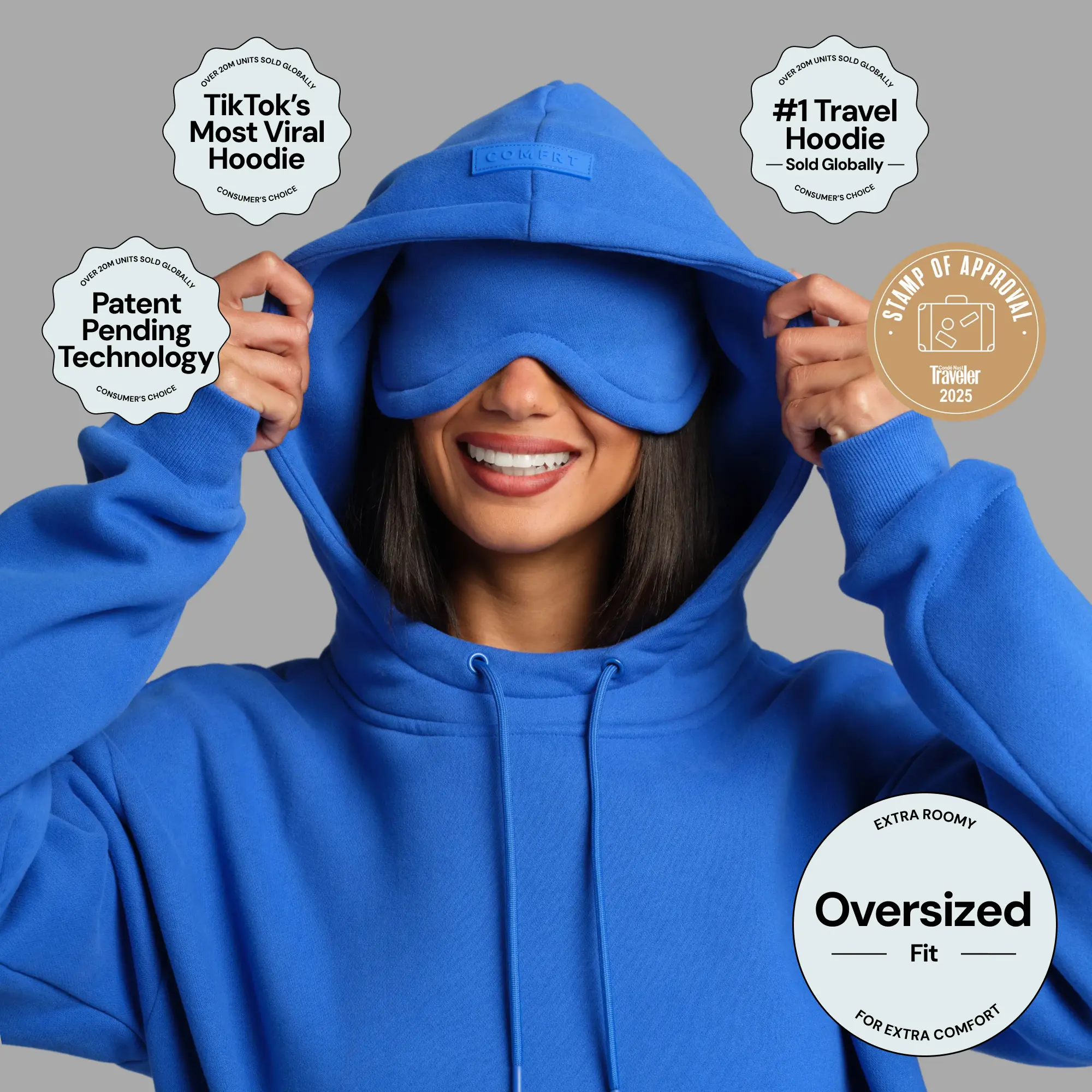 Comfrt | Airplane Mode Travel Hoodie | Oversized Hoodie With Eye Mask For Travel & Airport Style