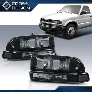 CROSSDESIGN Fit For 1998-04 Chevy s10 Blazer Black Headlights Bumper Lamps Smoke / Black