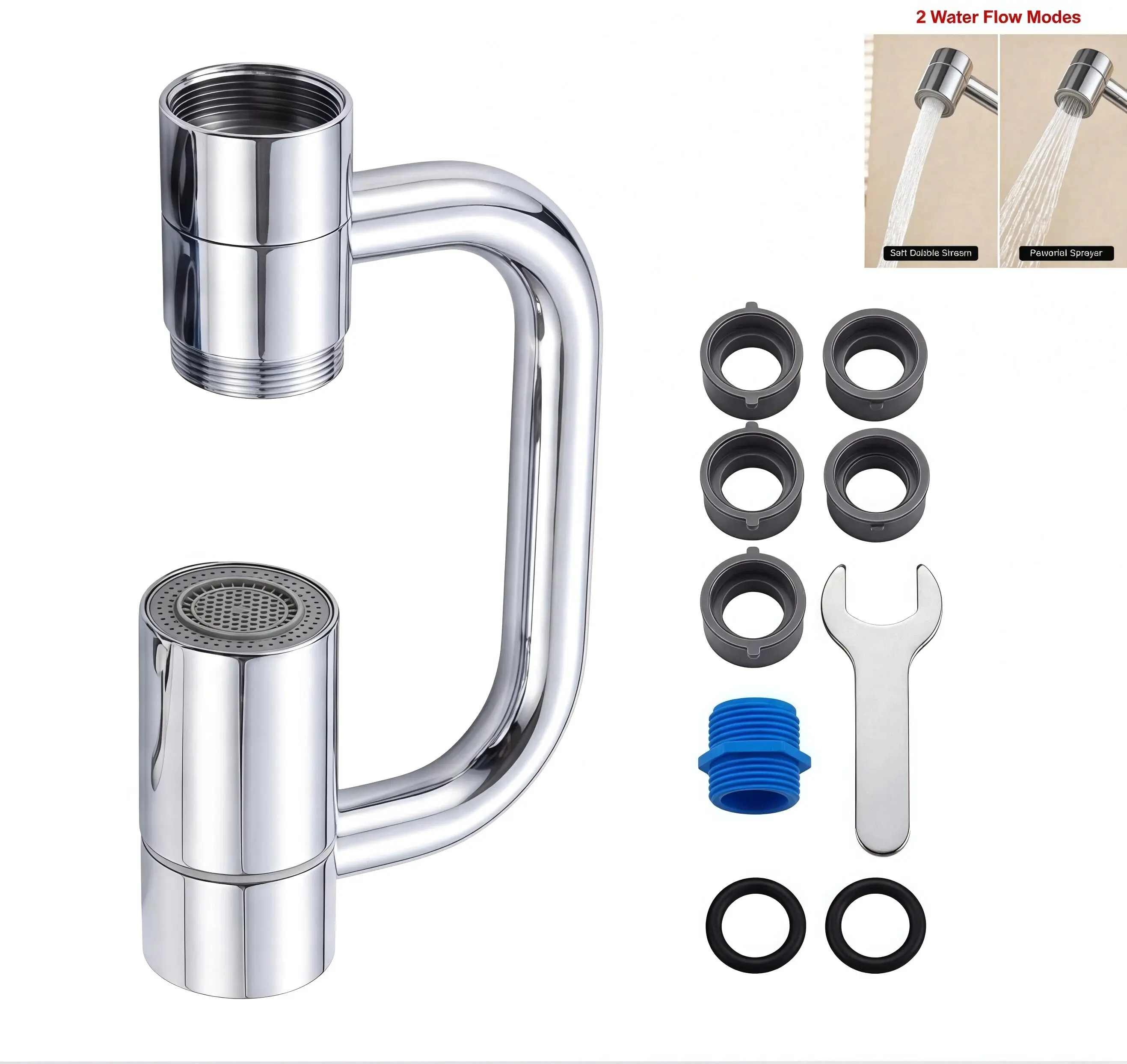 1080° Rotating 2-Mode Faucet Extender with U-Shaped Aerator & Matte Finish Adjustable Spray Head, Water-Wasting Reduction Bathroom Fixtures, Plumbing Accessories for Kitchen Taps, Sink & Wash Basin, Adjustable Spray Head Kitchen Taps