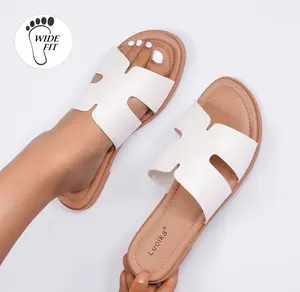 Luoika Women's Wide Width Flat Slides Sandals, Casual Comfortable Strap Sandal Summer Beach Dress Shoes for Women.