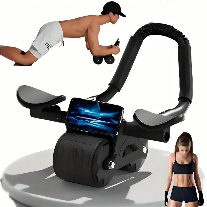 Automatic Rebound Ab Roller Wheel with Ergonomic Elbow Support, Functional Double-Wide Ab Trainer for Core Strength