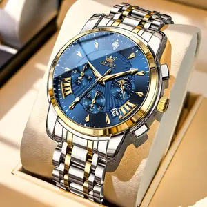 OLEVS Watches for Men Chronograph Business Dress Quartz Stainless Steel Water Resistant Luminous Date Wristwatch
