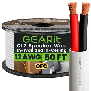GEARit 12 AWG In Wall Speaker Wire - CL2 Rated - Oxygen Free Copper (OFC), White, Cable for Amplifier