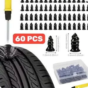 60Pcs Self-Service Tire Rubber Nails Tool Set - Instant No-Tool Tire Repair Nails with Screwdriver,Tire Plug Kit,Vacuum Rubber Screw Nail,DIY Fast Tool for Car Motorcycle Truck