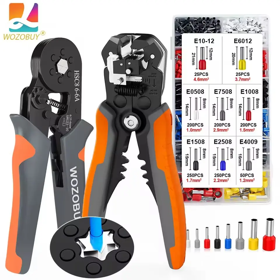 Ratchet Ferrule Crimper Kit - DIY Tools for DIY Repair with Nylon Grip, Wire Stripping Pliers, Crimper Cutter, Ferrule & Sleeve Connectors, Insulated Wires Compatibility, Hand Strain-Reducing Leverage, Wire Crimper Cutter