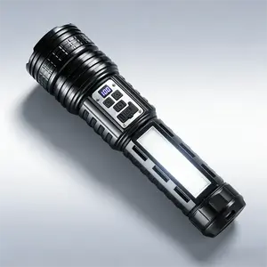 High Lumen LED Rechargeable Tactical Flashlight, with 15 Lighting Modes & COB Side Light Zoomable Long Battery Digital Display Large Powerful Waterproof Long Range Durable Flashlight ,for Outdoor Camping Emergency Survival,High Lumens LED Flashlight