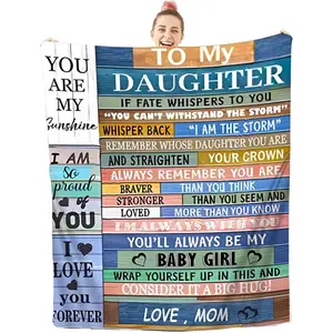Daughter Blanket from Mom - Birthday, Christmas, Graduation Gifts for Grown Adult Daughter - 60" L x 50" W, Printed on One Side with a Plain White Back, Halloween Thanksgiving Christmas Gift