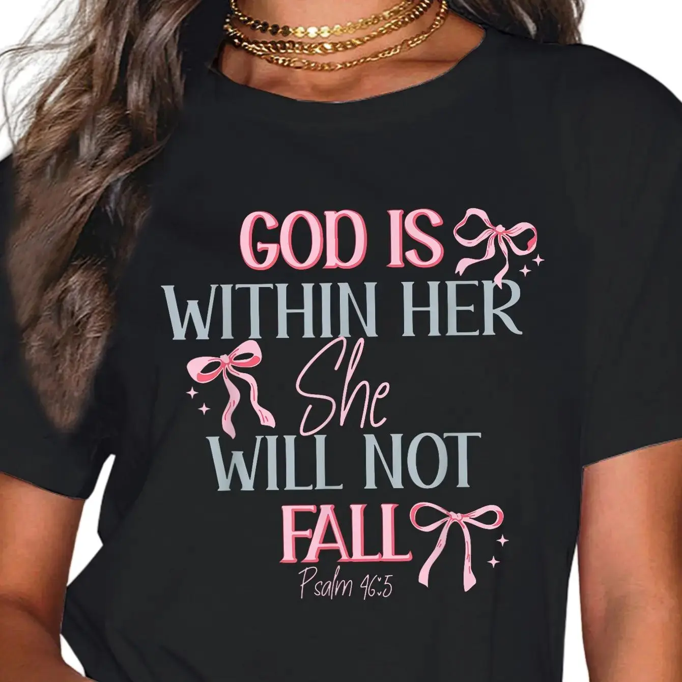 100% Cotton God Is Within Her She Will Not Fall T-Shirt Christ Christian Religious Men Women Shirts