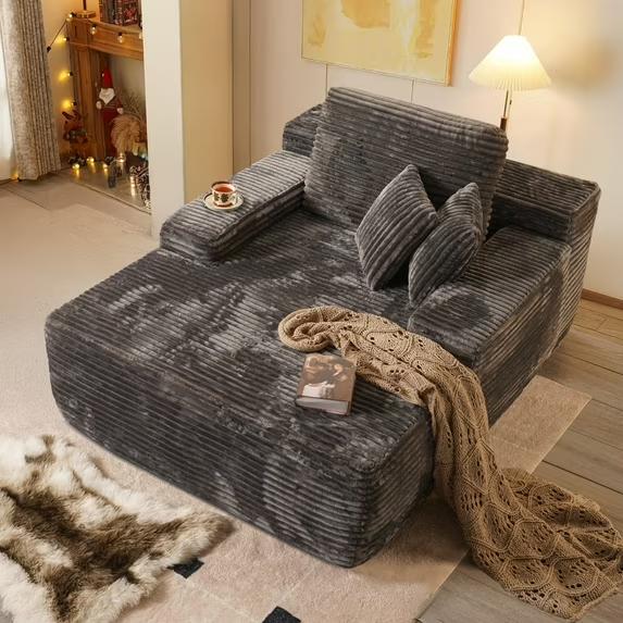 133" U Shape Cloud Couch Plus Sectional Sofa with Chaise Modern Modular Sofa with 7 Soft Pillows & Lounge Chairs Boneless Upholstered Couches for Living Room Bedroom Plush Corduroy Fabric U-Shaped Bed