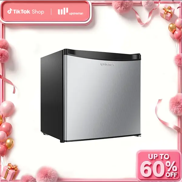 Upstreman mini fridges 1.7 Cu Ft with Freezer FR17 Adjustable Thermostat Energy Saving Low Noise Single Door Compact Refrigerator for Dorm Office Can Bedroom stainless Steel fridge mini  brands Small pantry drink fridge skincare fridge tiktokshopspringglo