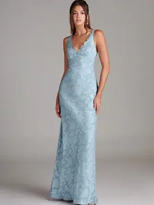 Azazie Tianna Sheath V-Neck Lace Floral-Burnout Wedding Guest Evening Dress