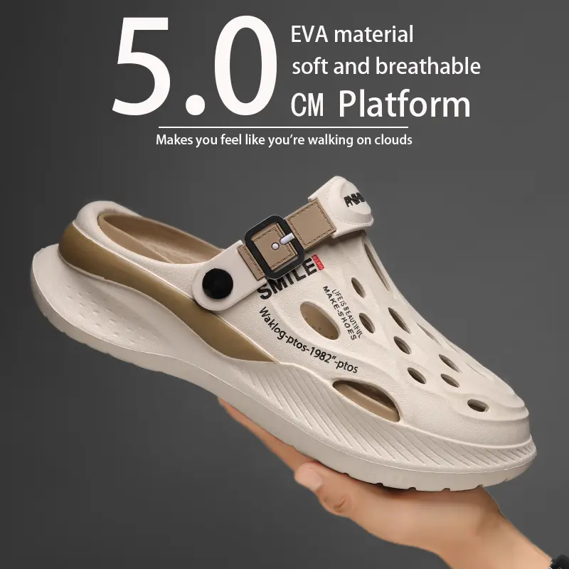 Men's Clog Fashion Slippers - Summer Outdoor Footwear, Thick Non-Slip Sole, Odor-Resistant, Durable, Quick-Drying, Soft Breathable Beach Shoe for Casual Walking Wear, Walking Shoes, Casual Wear, Antislip Men's Fashion Slippers