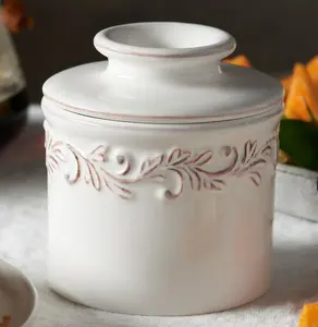 White Linen Antique Butter Bell Crock