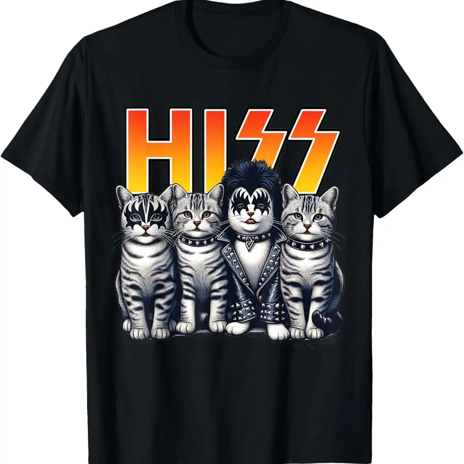Women's Cute Hiss Cats Rock Graphic T-Shirt - Relaxed Oversized Crewneck, Classic Breathable Cotton Shortsleeve, Unisex Casual Top for Cat Lovers