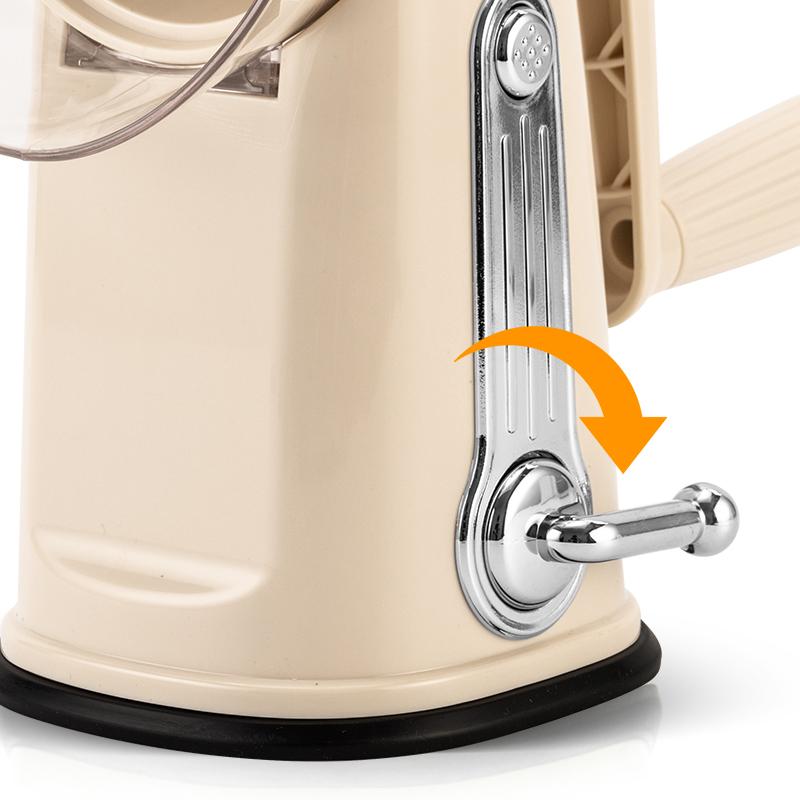 SUSTEAS Stainless Steel Rotary Cheese Grater with Handle - Comes with 5 Blades, Powerful Suction Cup Base, Comes with Blade Storage Box Cutlery Kitchen Utensil Vegetable Cutting Slicer Vegetable Cutter