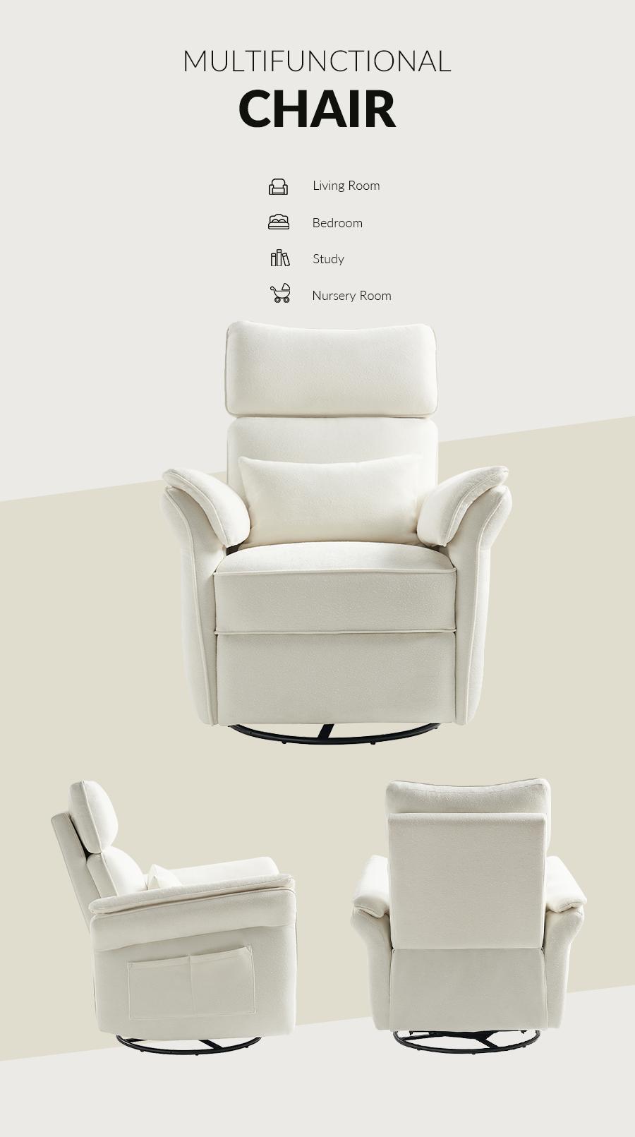 Hulala Cuddle Nursery Power Glider, modern electric nursery chair, 270-degree swivel, high armrests, conveniently flip down, Storage Bags, Lumbar Support, for both mommy and baby, adjustable headrest, waterproof, stain-proof, oil-proof