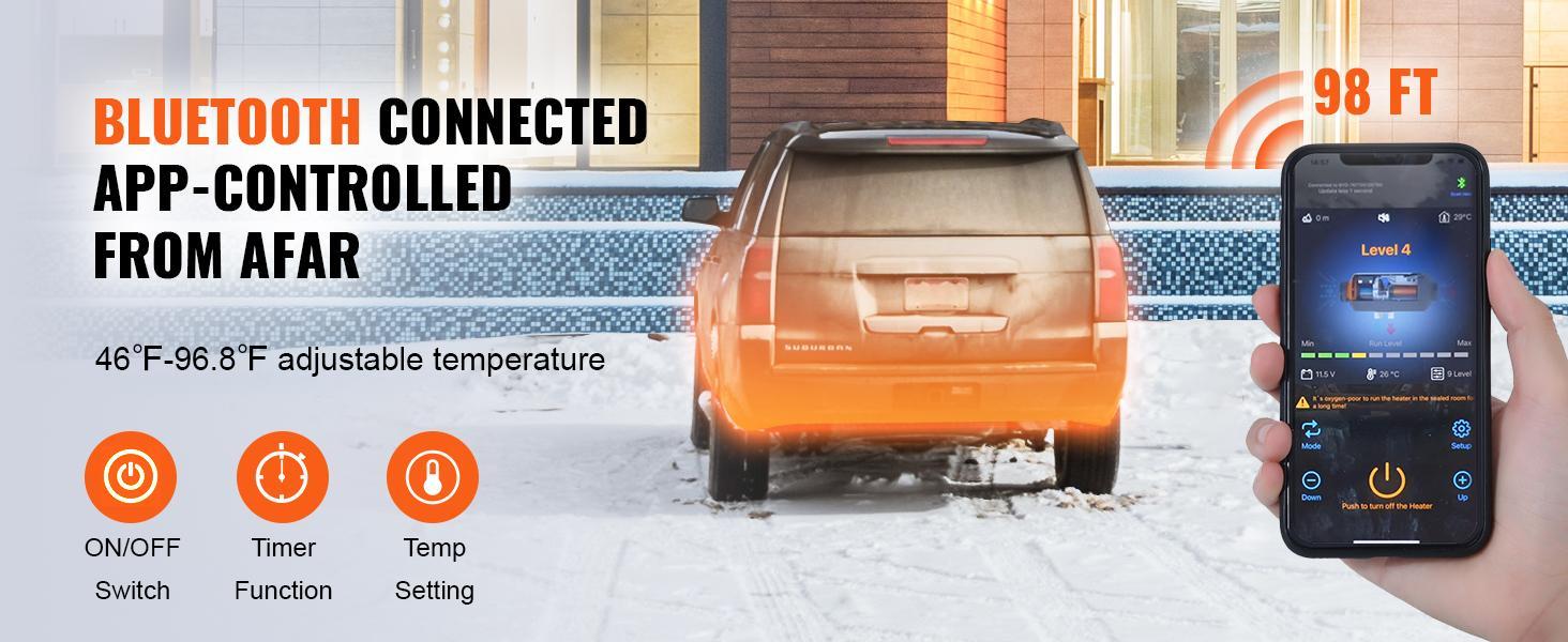 VEVOR Diesel Air Heater, 12V 8KW Horizontal All-on-one with Bluetooth App and LCD, Automatic Altitude Adjustment Max 18045 ft, Portable Parking Heater Fast Heating Low Noise, Diesel Heater for Truck RV Trailer Camper Van Boat and Indoors