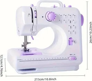 Portable Mini Electric Sewing Machine – 12 Built-in Stitches, 2-Speed Control, Foot Pedal Operation, Built-in Light, Storage Drawer & Complete Sewing Kit – Perfect for Beginners & Home Use (Purple)
