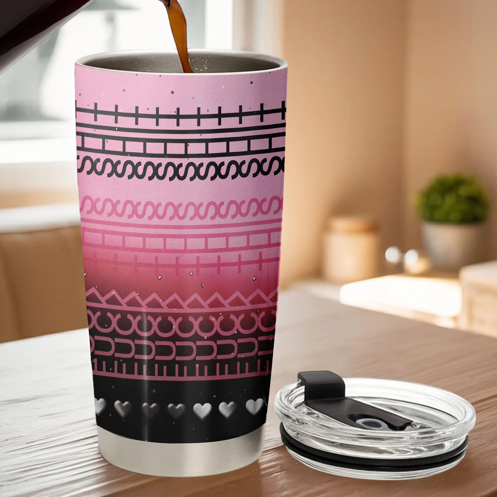 20oz Stainless Steel Insulated Ombre Pink Hidden Text Vacuum Flask Mug, Portable Lid-Included Drinkware, Sarcastic-Subtle Gift for Coffee Lovers, Flasks