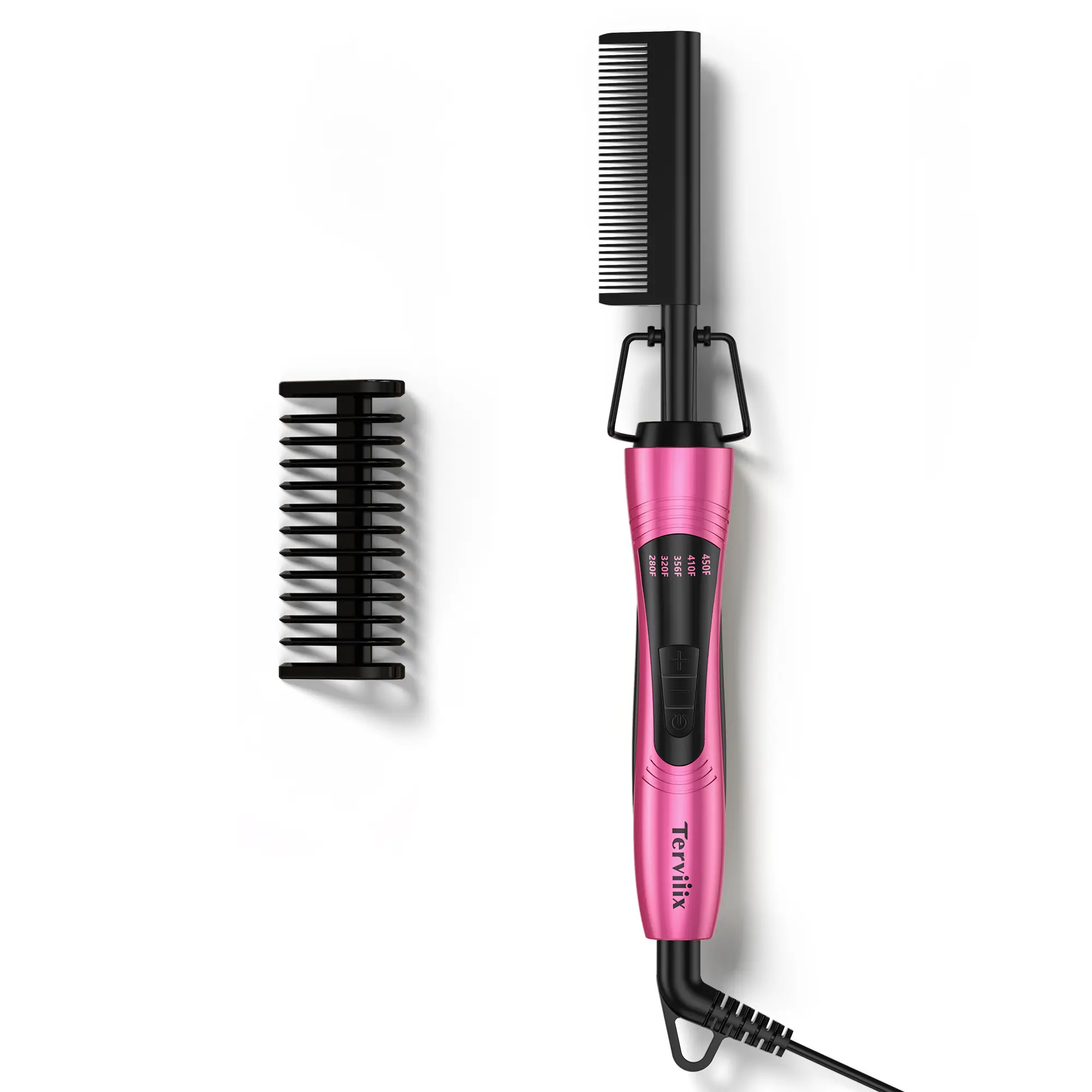 Terviiix Electric Hot Straightening Comb for Black Hair - Anti-Scald Attachment, Keratin & Argan Oil Infused Teeth, Adjustable Temperatures, 60 Min Auto Shut Off for Smooth, Silky Straight Hair, Hair Straightening Iron