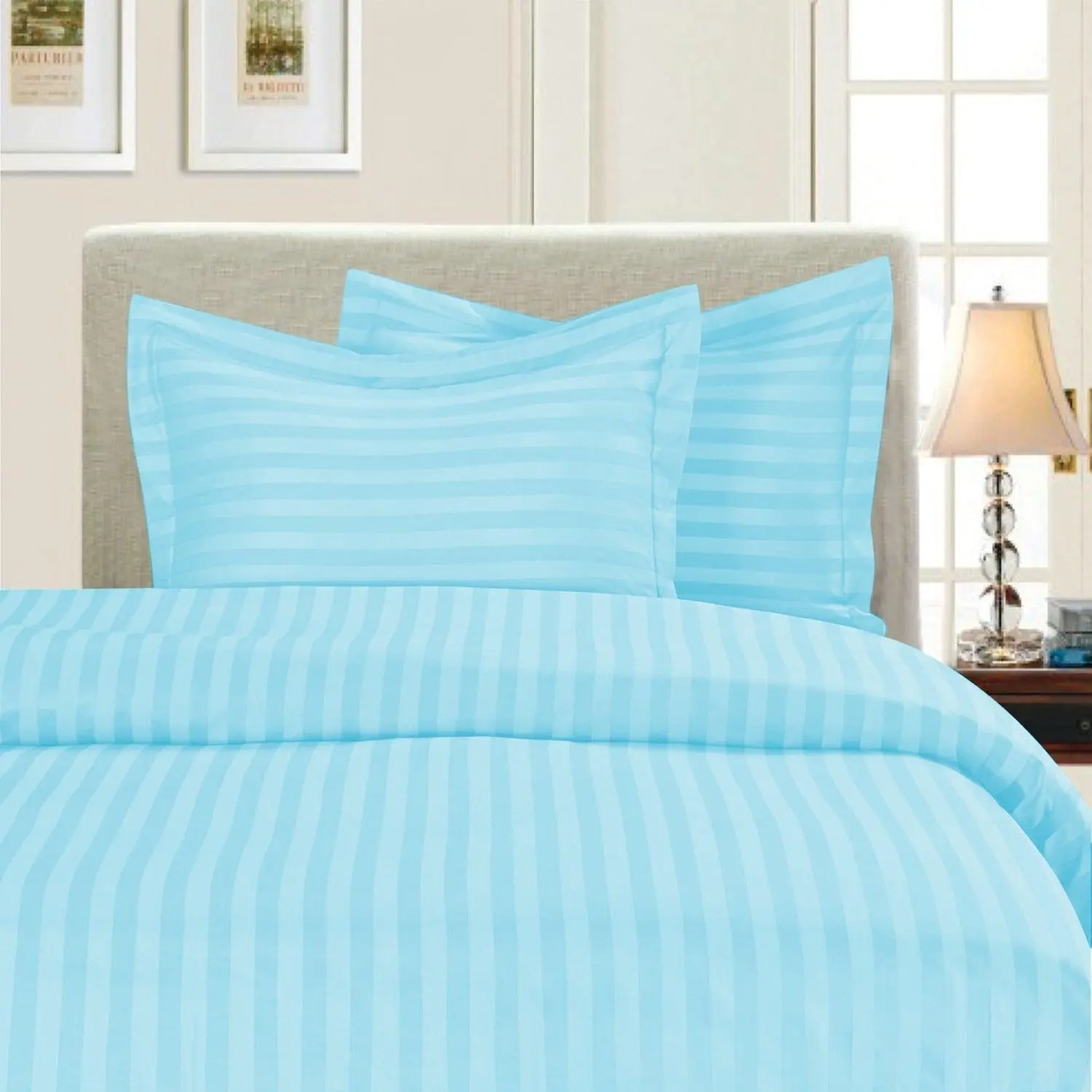 Elegant Comfort 3-Piece Stripe Duvet Cover Set – Button Closure, Corner Ties & Soft Microfiber Bedding