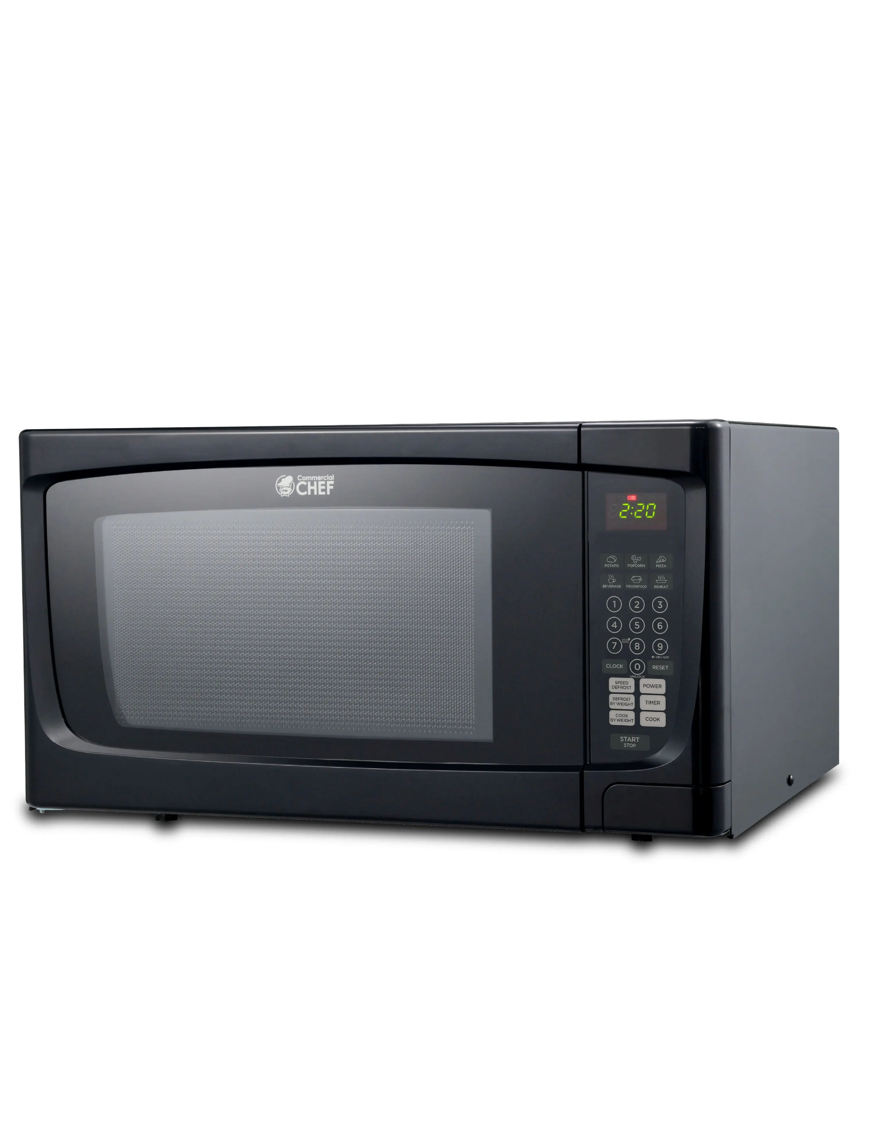 COMMERCIAL CHEF 1.6 Cubic Foot Microwave with 10 Power Levels, Small Microwave with Push Button, 1000 Watt Microwave with Digital Control Panels, Countertop Microwave with Timer, Black
