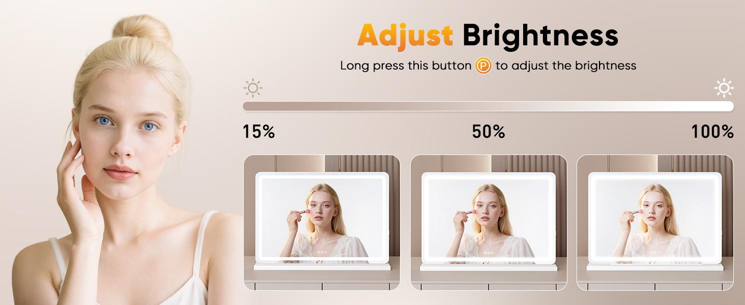 Sweetcrispy LED Lighted Vanity Mirror - Adjustable Lighted, 3 Dimmable Color Modes, Touch Screen Control, Square White Modern Home Decor Item for Aesthetic Room & Bathroom Supplies, Adjustable Lighted Mirror, Modern Mirror