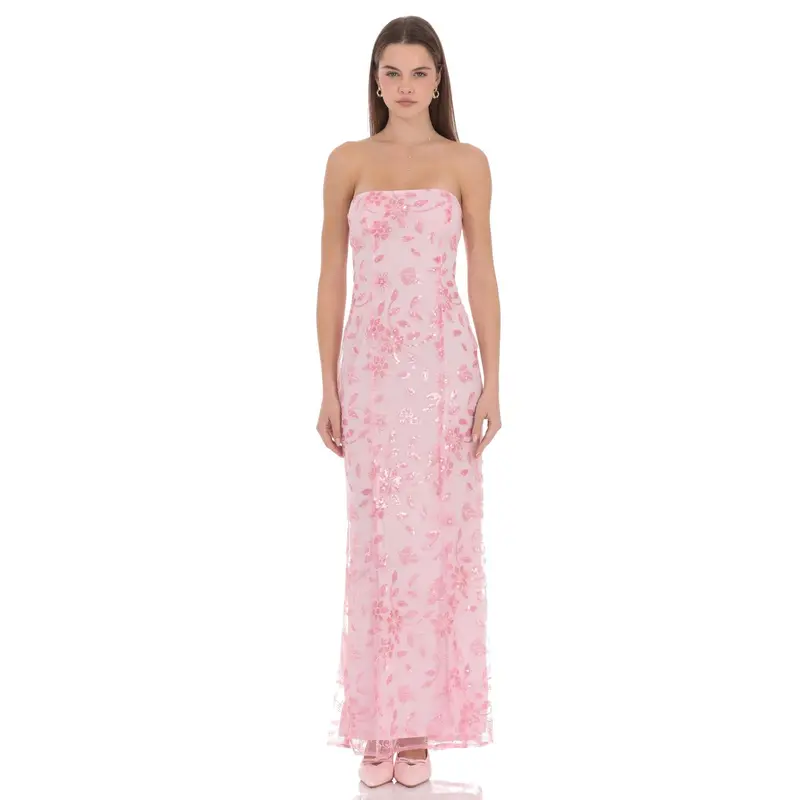 Lucy in the Sky Sequin Scarf Lace Maxi Dress in Green