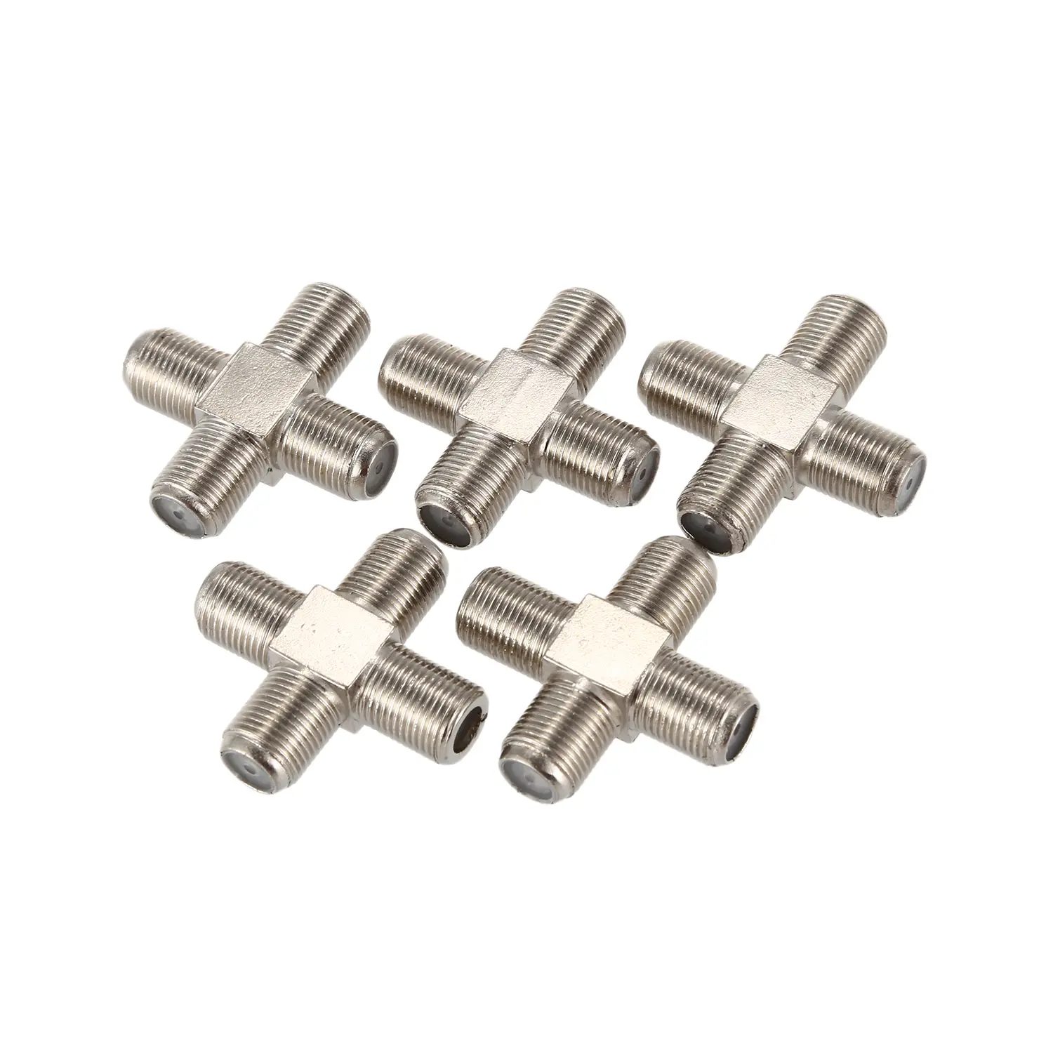 5-Pack 4-Way Coaxial Splitter, Copper F-Type Connectors with High Shielding for RG6, Satellite TV, DVD, VCR and Cable Box, 5 Pcs, Satellite Tv Devices, 5-Pieces