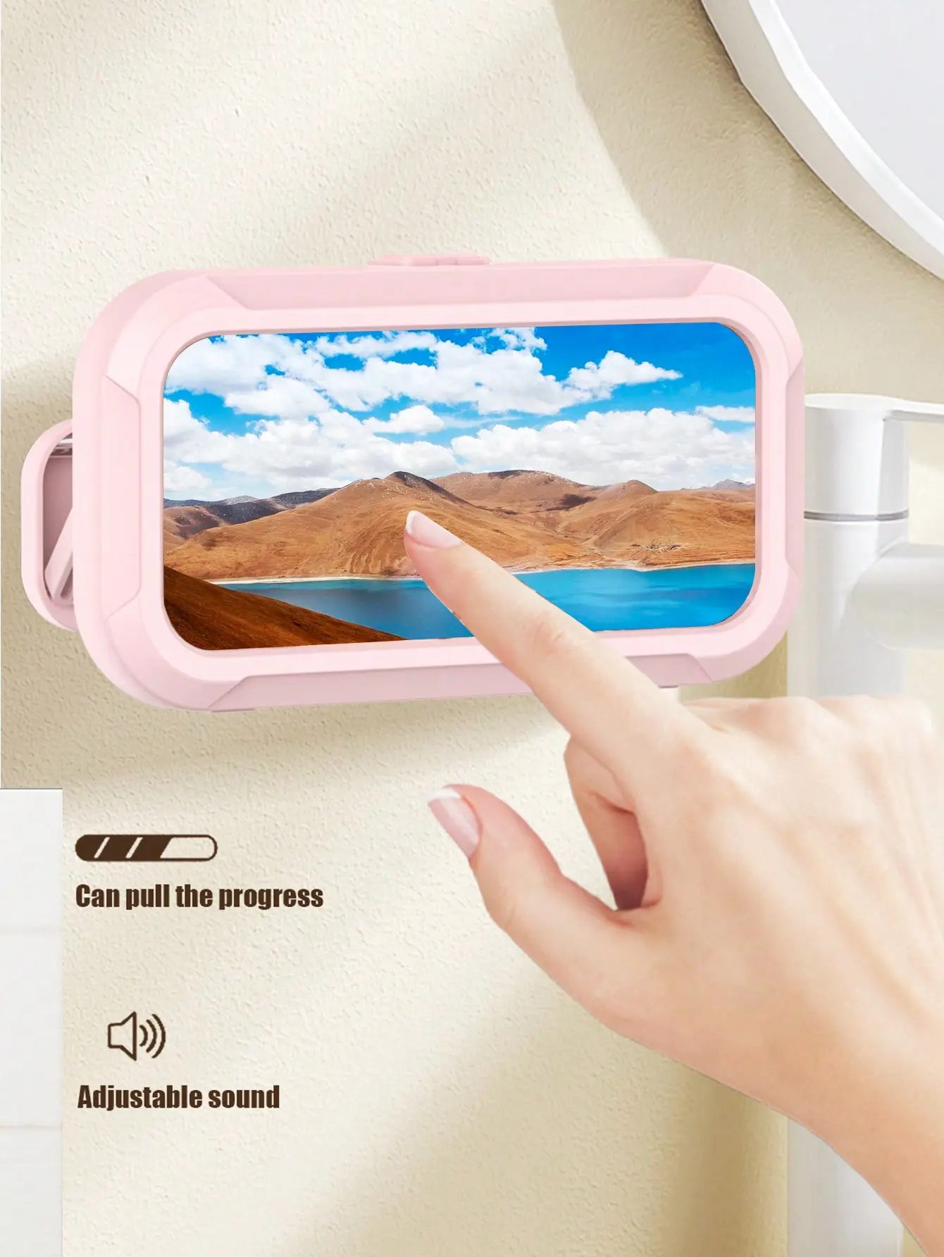 1PC Waterproof Shower Phone Holder with Stand, 360° Rotation Universal Touchscreen Phone Mount, Anti-Slip Adhesive Wall Phone Case for Bathroom Kitchen Beach, Multi-Angle Adjustable Stand for iPhone Android