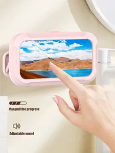 1PC Waterproof Shower Phone Holder with Stand, 360° Rotation Universal Touchscreen Phone Mount, Anti-Slip Adhesive Wall Phone Case for Bathroom Kitchen Beach, Multi-Angle Adjustable Stand for iPhone Android