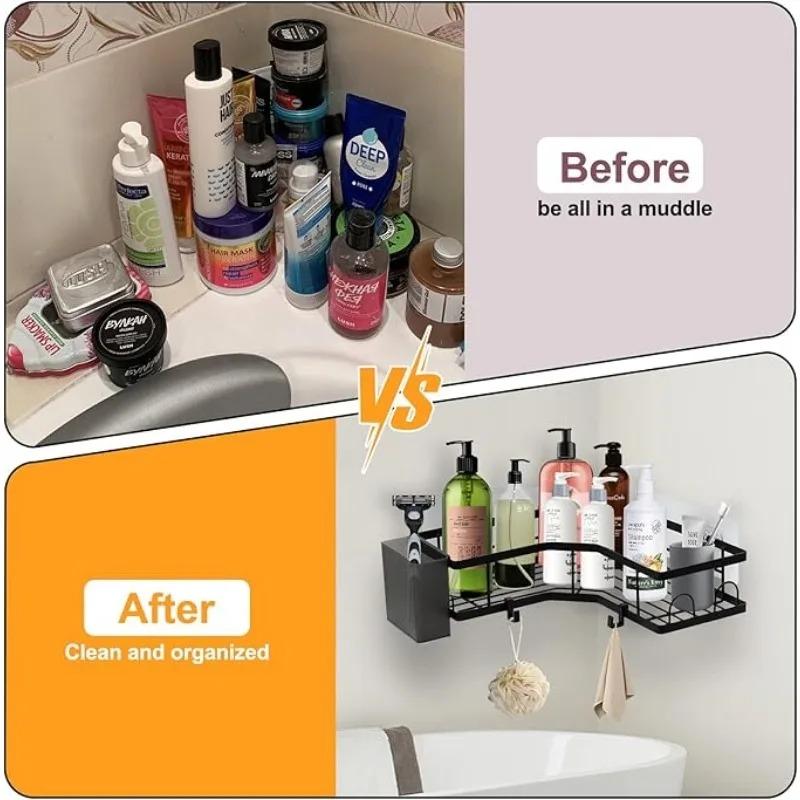 5-Pack Corner Triangular Shower Caddy No Drill, Food-Grade Stainless Steel 40LBS Heavy Duty, Strong Adhesion Waterproof Rustproof, Hooks Soap Toothpaste Holder, Space-Saving Wall Mount for Bathroom Dorm Kitchen, 2026 Hot Gift