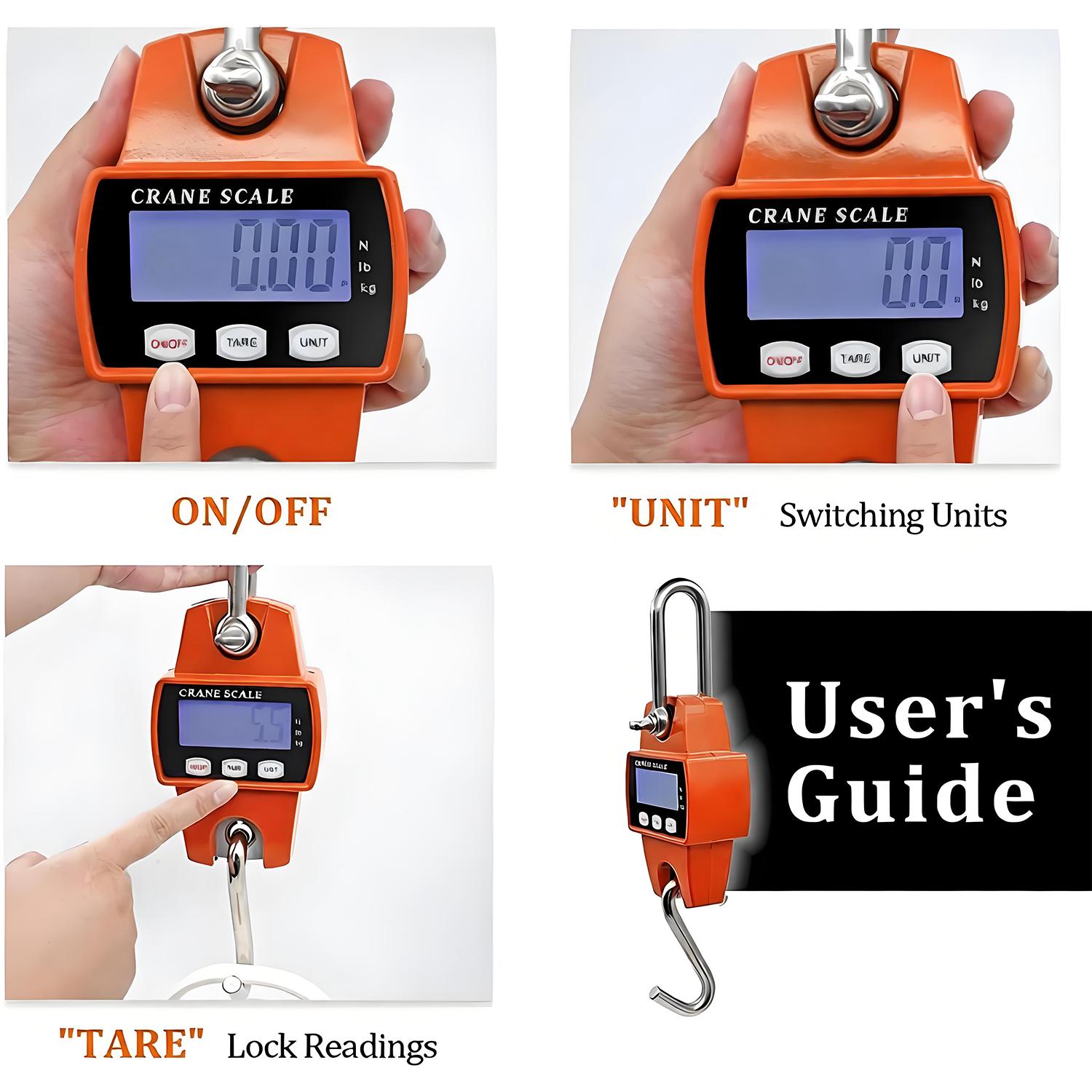 660LB/300KG Heavy Duty Digital Crane Scale - Industrial Compact LCD Metal Hanging Scale with Aluminum Body & Stainless Steel Hook for Garage, Farm, Hunting, Fishing & More (Orange) detail 8