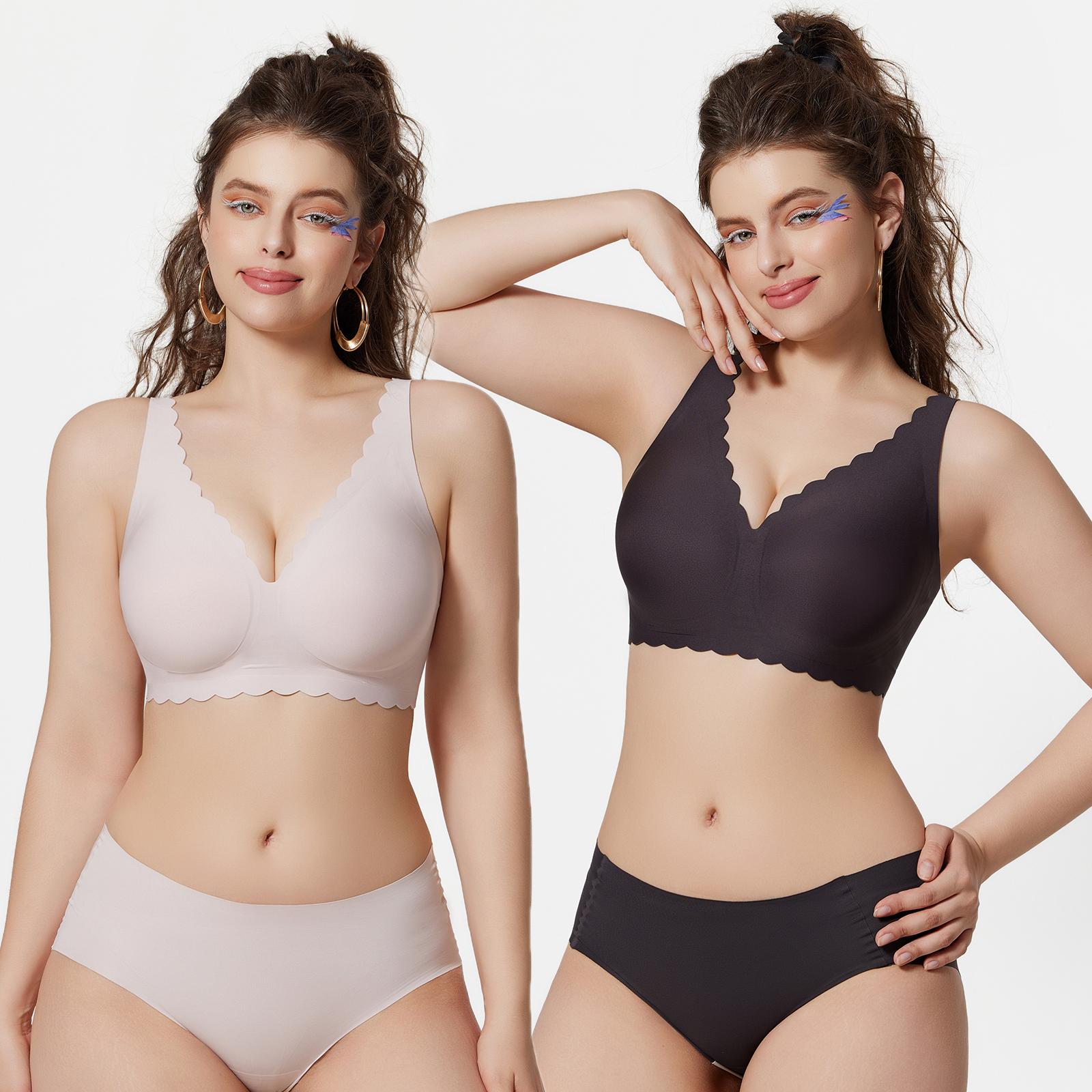 1-5PCS Jelly Wireless Bra Womens Scalloped Comfortable Wireless Bras Push Up Bralettes Seamless Tshirts Bras Deep V Everyday Bras S 3XL