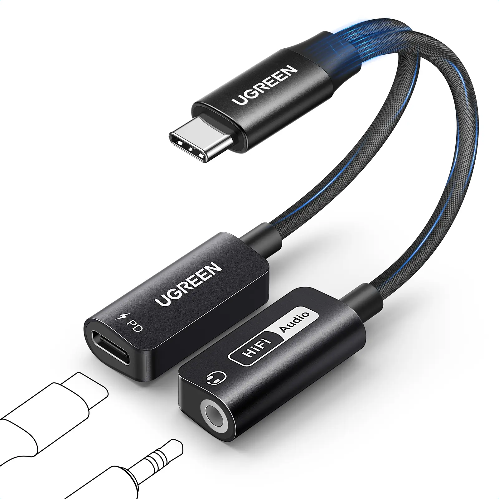 UGREEN Magnetic USB C to 3.5mm Audio Adapter and Charger 2 in 1 Hi-Res 32bit/384kHz Aux to USB C with PD 60W Fast Charging Dongle Cable for iPhone 17 Pro Max, Switch 2, Galaxy S25Ultra, iPad Pro