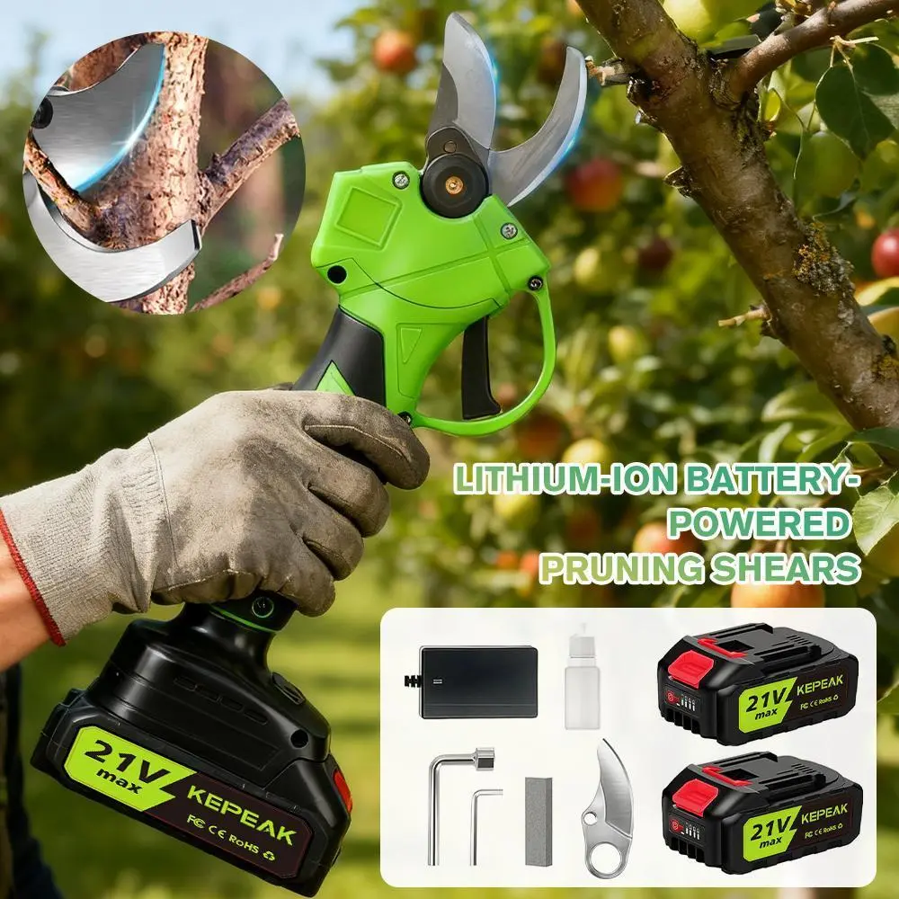【Toolupgrade】Cordless Power Pruners for Gardening, Upgraded Brushless Motor Tree Branch Cutter, 1.18in Cutting Diameter, 2x21V 15000mAh Batteries, Extra Replacement Blades, Garden Tool for Park & Tree Trimming
