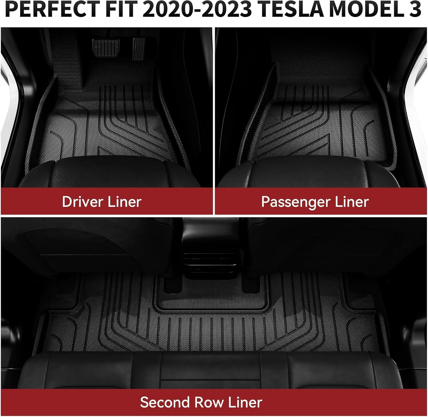 YITAMOTOR Tesla Model 3 Floor Mats Full Set Custom Fit 2017-2023 All-Weather Cargo Liners Rear Cargo Tray Trunk