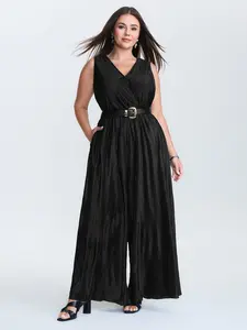 【Summer Turn-Up】BlOOMCHIC Plus Size Textured Surplice Neck Wide Leg Jumpsuit [M-6X] 2026 Summer Pick for Mother's Day