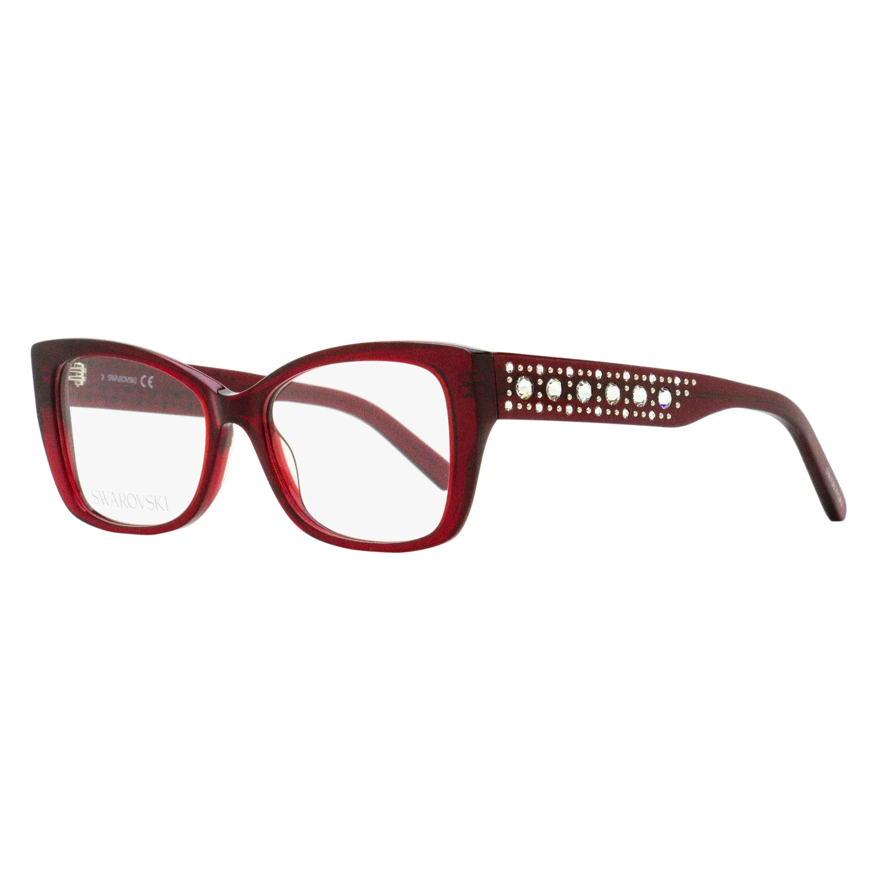 Women's Swarovski Grid Crystal Eyeglasses - SK5452 068 Maroon 52mm, Butterfly Stylish Glasses, Luxurious Reflective Statement Frame Glasses, Non-Prescription Angular Decoration Eyewear