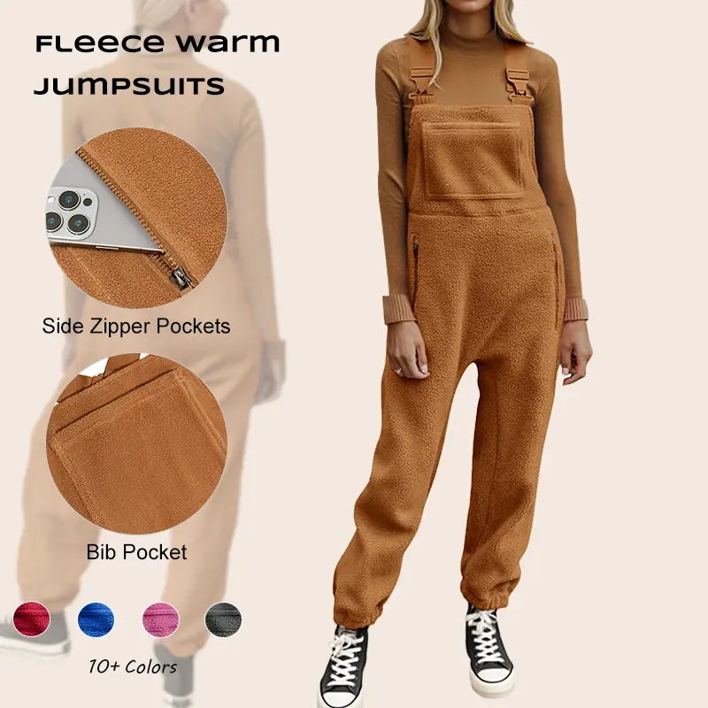 Imily Bela Women's Fleece Warm Overalls Winter Loose Casual Jumpsuits with Pocket