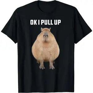 [100% Cotton] Capybara Shirt Funny Ok I Pull Up Capybara T-Shirt Graphic Oversized