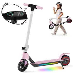 Commugo Adjustable Kids Electric Scooter adult electric scooter Max Speed Foldable Electric Scooter 130W Motor LED Display Colorful Lights Foldable Ages 6-14 Safe Dual-Brake System