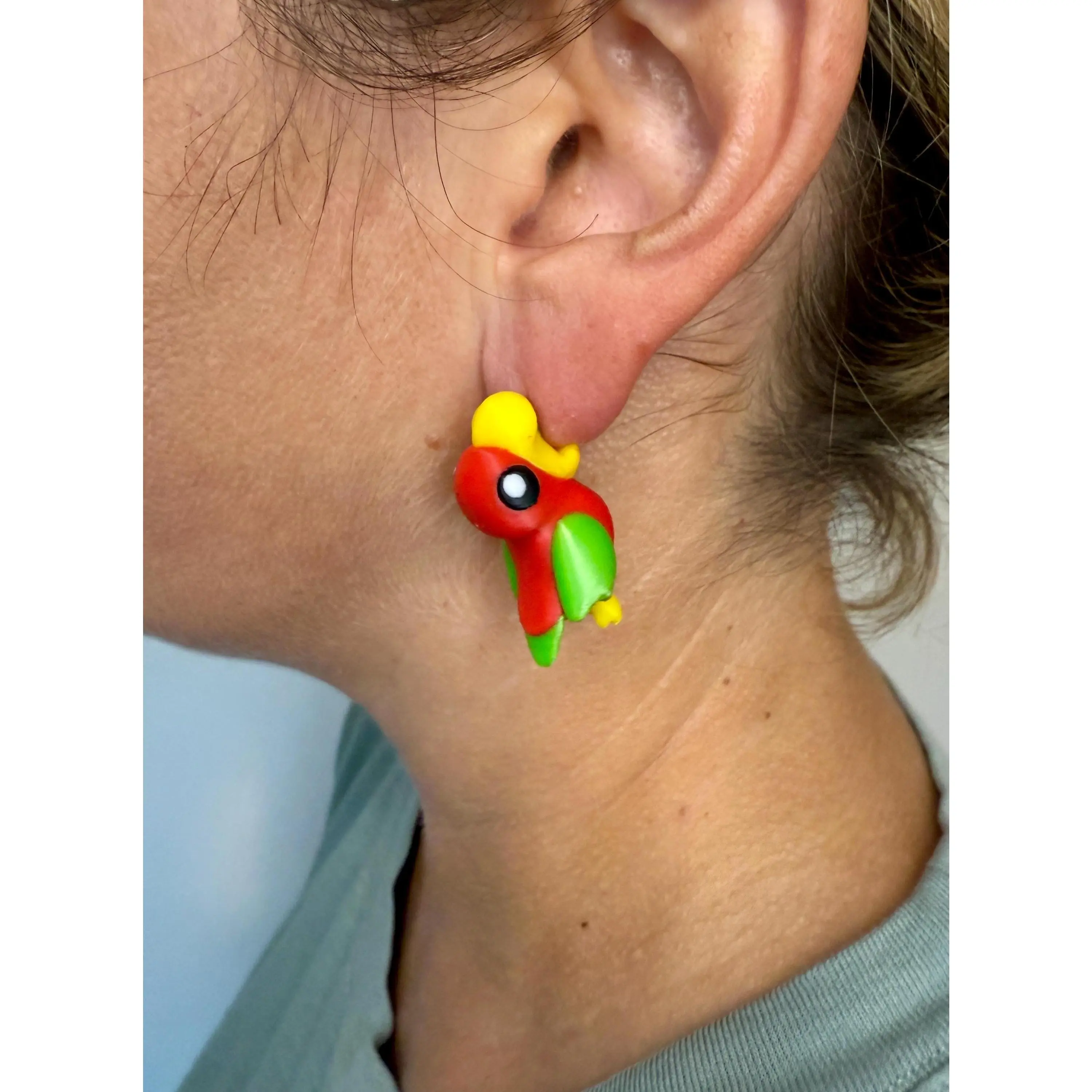 Parrot Chomper Earrings | Tropical Bird Earrings | Colorful Animal Jewelry | 3D Printed Exotic Bird Earrings | Vacation Statement Gift