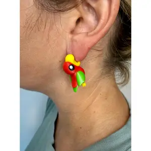 Parrot Chomper Earrings | Tropical Bird Earrings | Colorful Animal Jewelry | 3D Printed Exotic Bird Earrings | Vacation Statement Gift