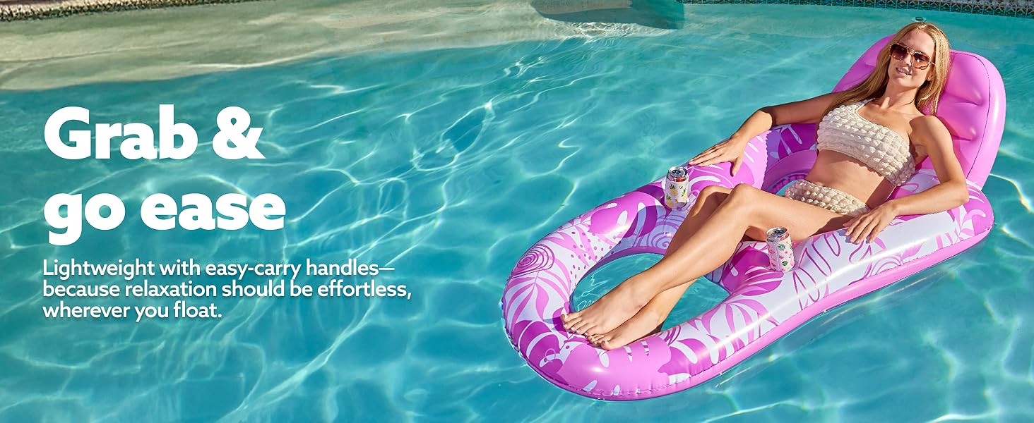 Inflatable Pool Floats Lounger Adult, Pool Float Lounge Raft Floaties Water Floating Recliner Chair with Cup Holders Foot Rest Swimming Floaty   / Electric Air Pump Mother's Day Gift&April Stock Up Summervibes