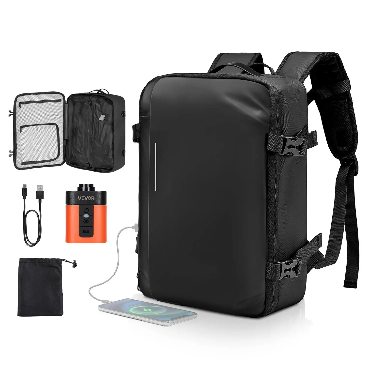 【SummerFinds】VEVOR Vacuum Travel Backpack, 35L, Vacuum Seal Compression Travel Backpack with Air Pump, Multiple Pockets & Compartments, Water-Resistant Carry-On Suitcase Luggage, Casual Personal Item Bag, Black