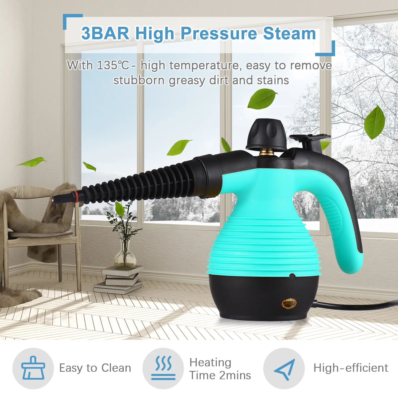 Portable Handheld Steam Cleaner 1050W Multifunctional High Temperature Pressurized Steam Cleaning Machine with 9PCS Accessory for Kitchen Sofa Bathroom Car Window